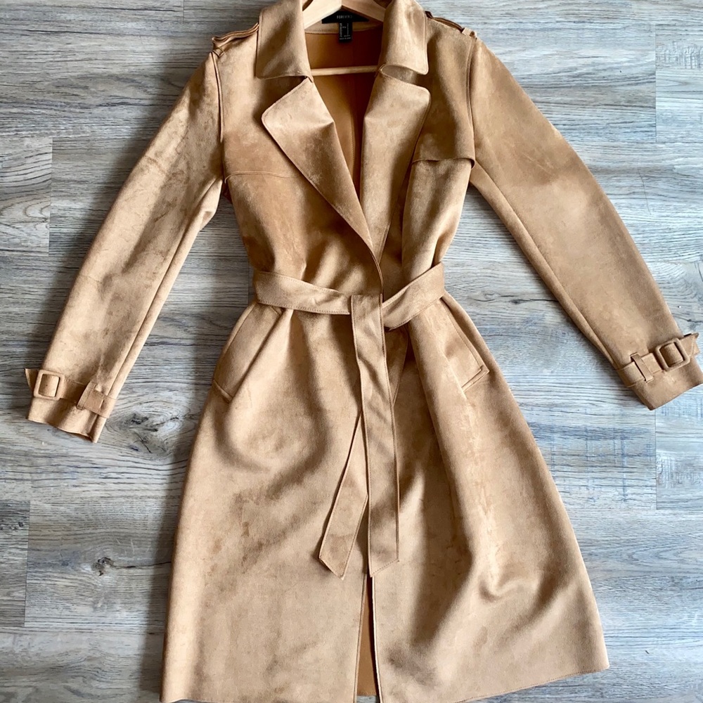 Forever 21 Camel Faux Suede Duster/Trench Jacket